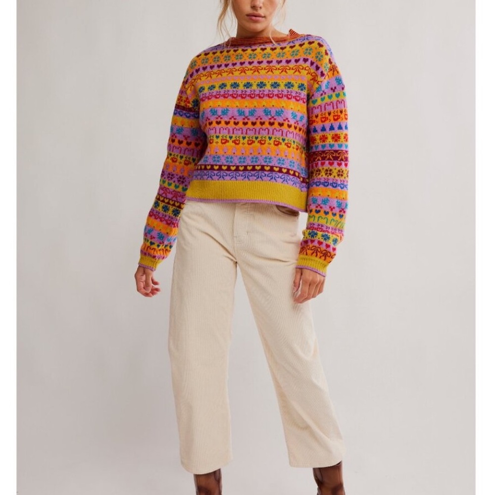 Free People Favorite Things Mixed Print Wool Blend Sweater New Small